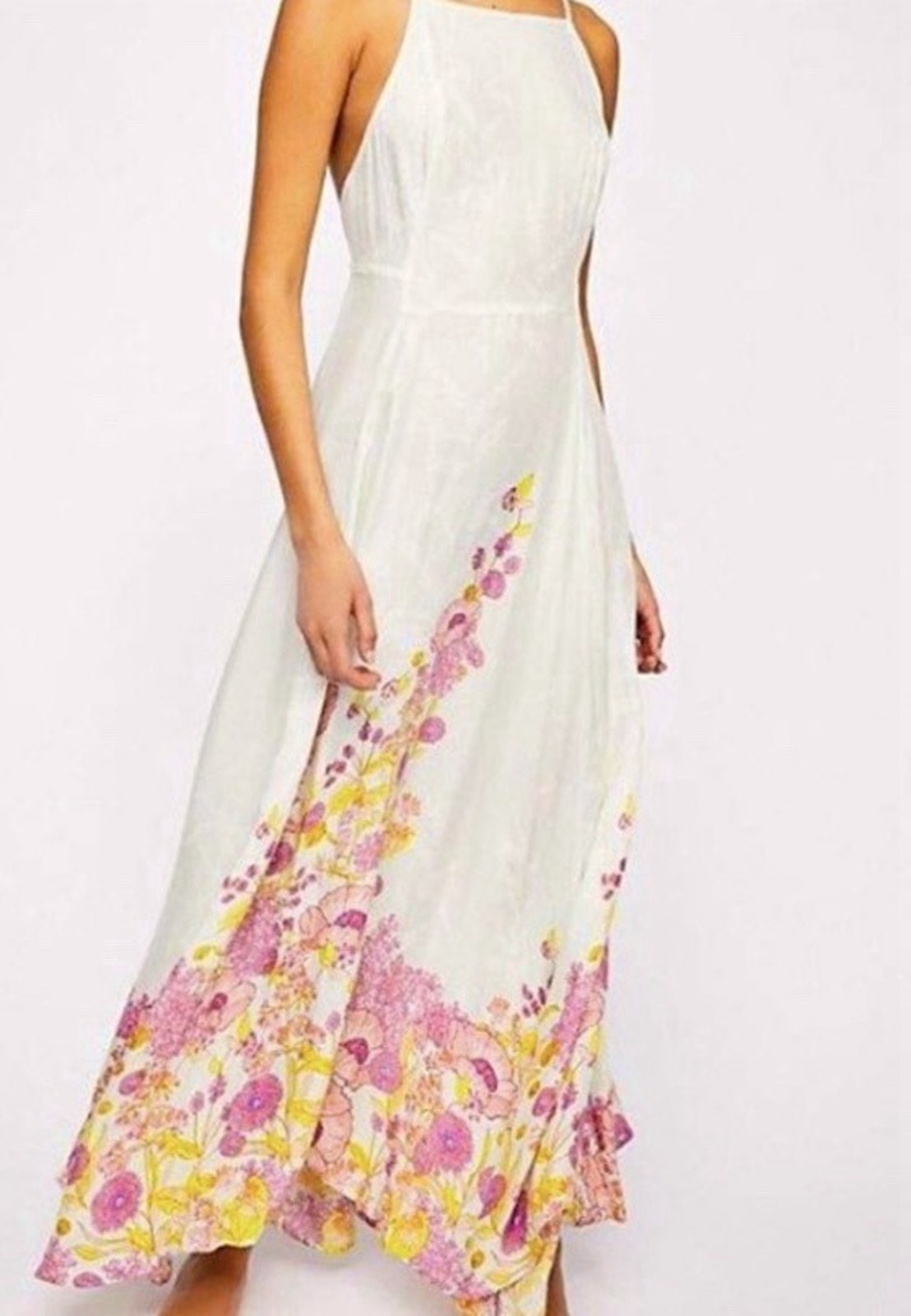 Free People Embrace It Floral Maxi Dress Pastel Green Open Back Boho Xs Tp